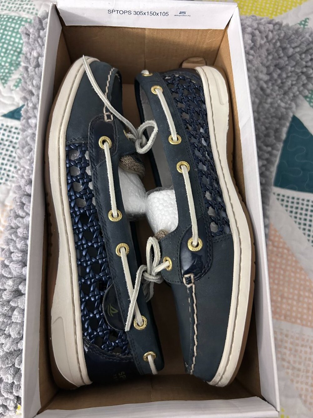 Women's Sperry Top Sider Boat Shoes Size 10 Navy and Beige - Picture 5 of 10